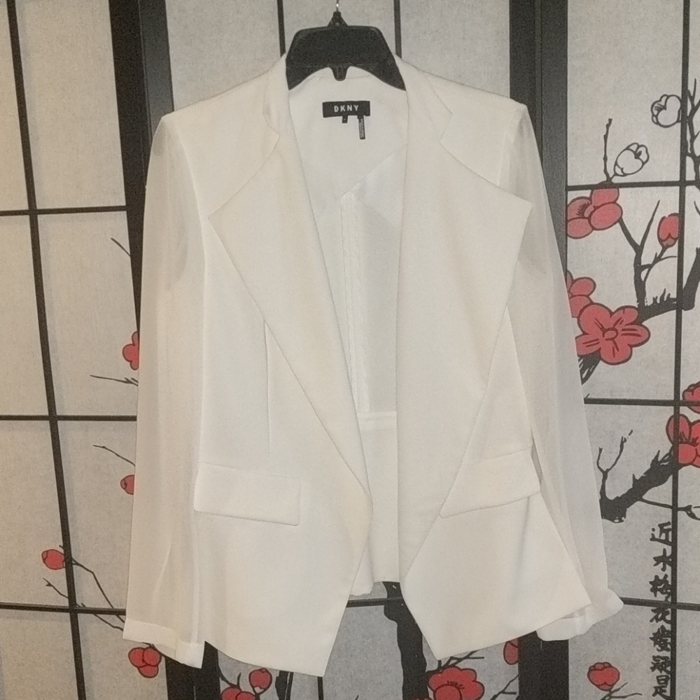 Dkny White Mixed-Media Draped Illusion-Sleeve Blaz